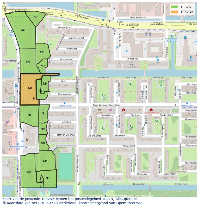 Afbeelding van het postcodegebied 1082 NK op de kaart.