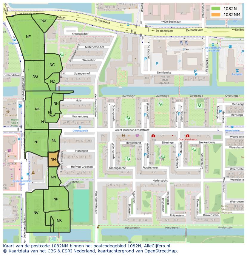 Afbeelding van het postcodegebied 1082 NM op de kaart.
