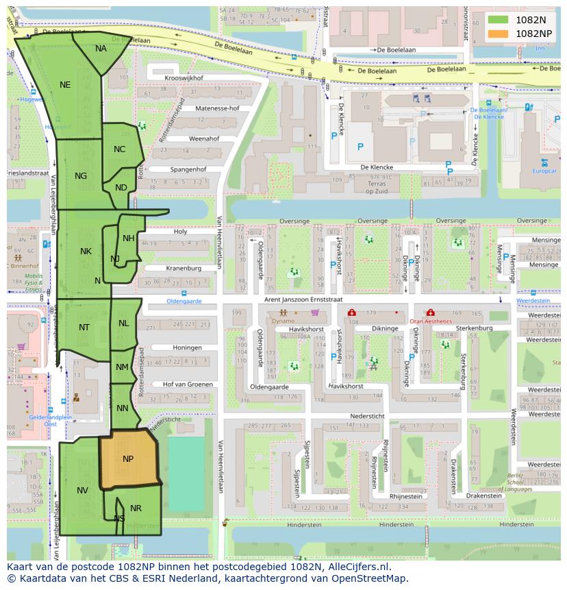 Afbeelding van het postcodegebied 1082 NP op de kaart.