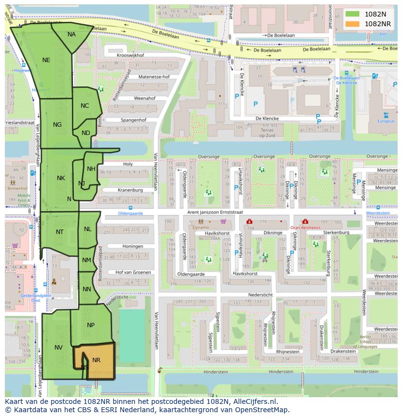 Afbeelding van het postcodegebied 1082 NR op de kaart.