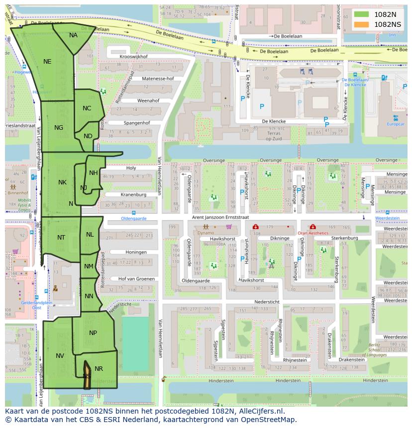 Afbeelding van het postcodegebied 1082 NS op de kaart.