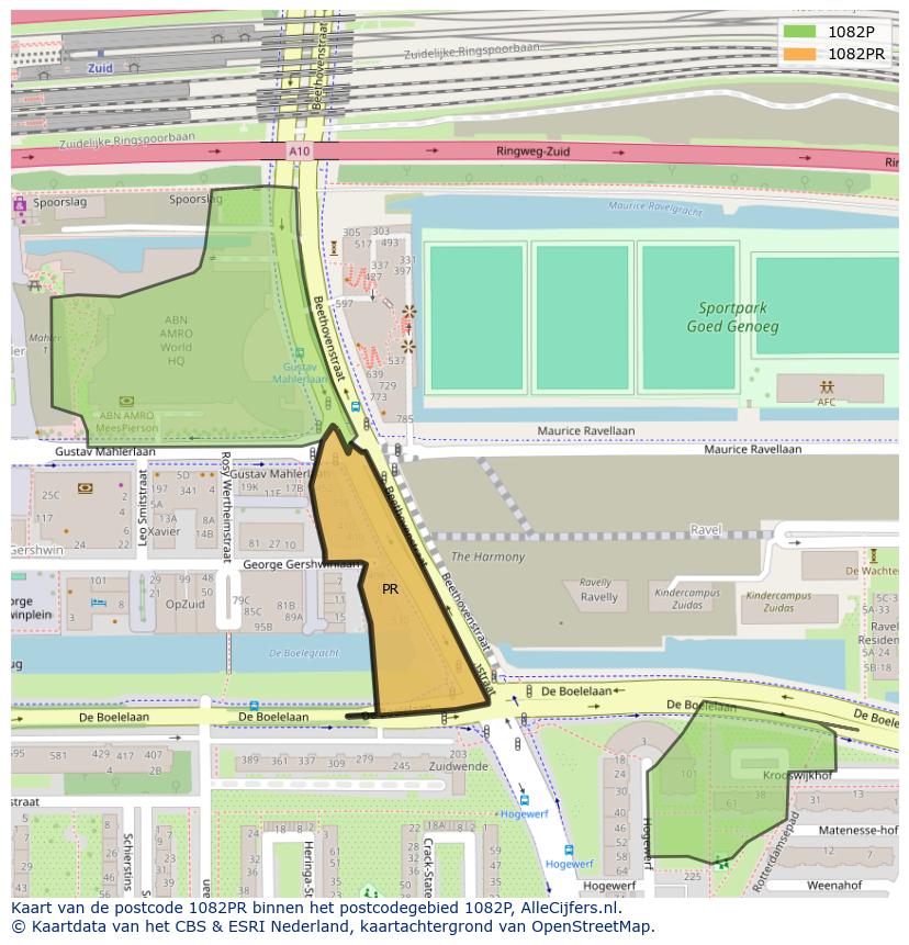 Afbeelding van het postcodegebied 1082 PR op de kaart.