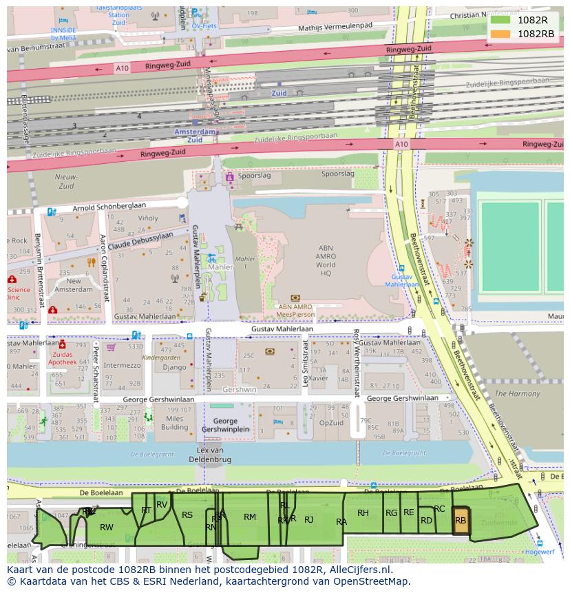 Afbeelding van het postcodegebied 1082 RB op de kaart.