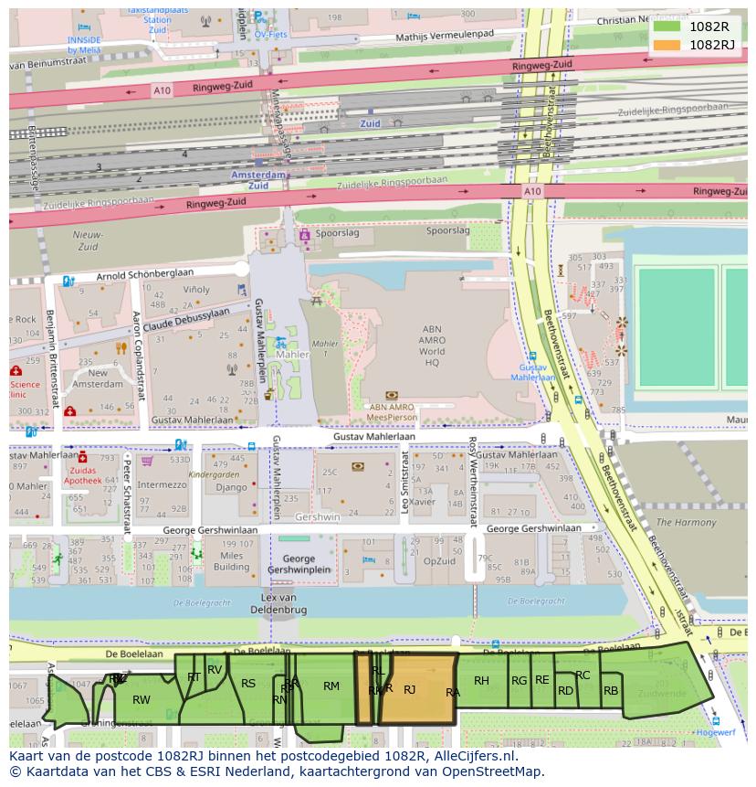 Afbeelding van het postcodegebied 1082 RJ op de kaart.