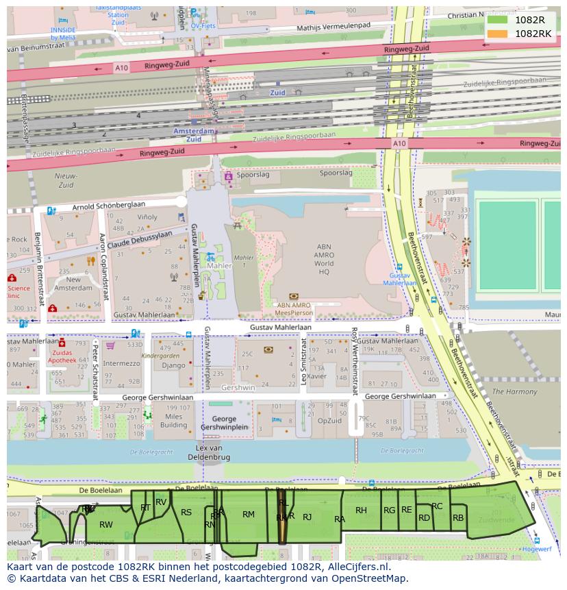 Afbeelding van het postcodegebied 1082 RK op de kaart.