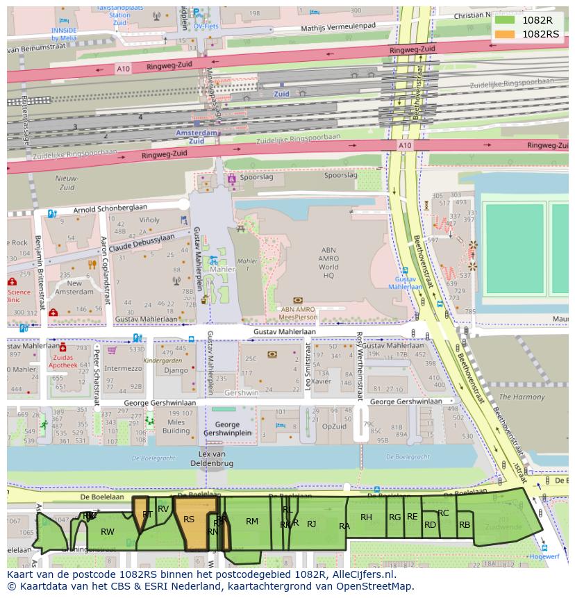 Afbeelding van het postcodegebied 1082 RS op de kaart.