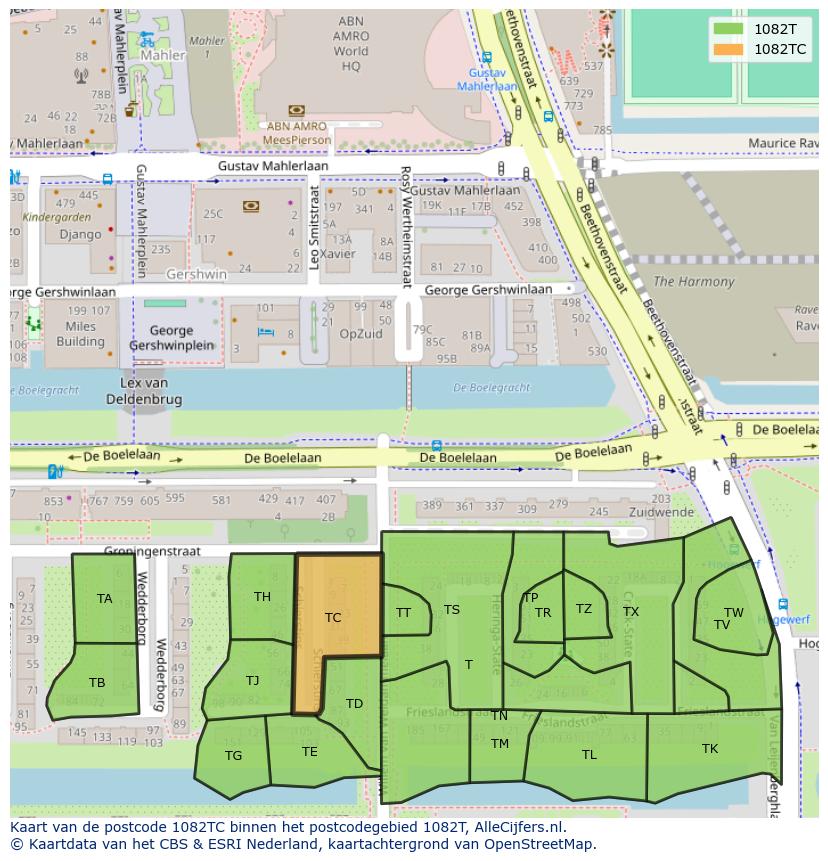 Afbeelding van het postcodegebied 1082 TC op de kaart.
