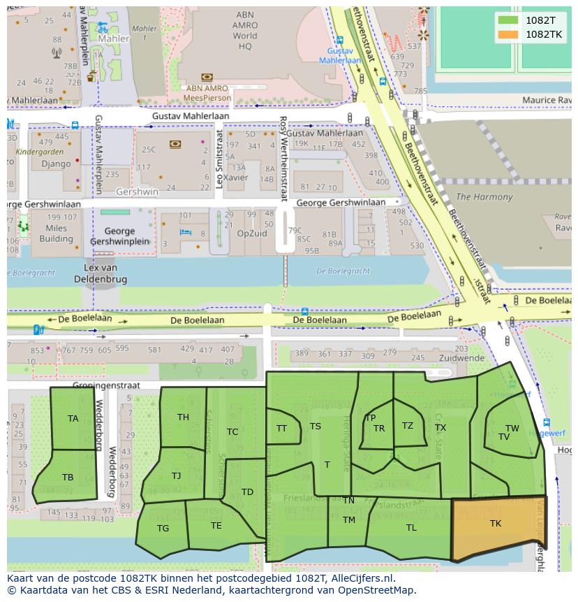 Afbeelding van het postcodegebied 1082 TK op de kaart.