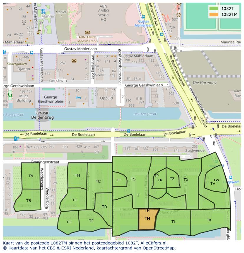 Afbeelding van het postcodegebied 1082 TM op de kaart.