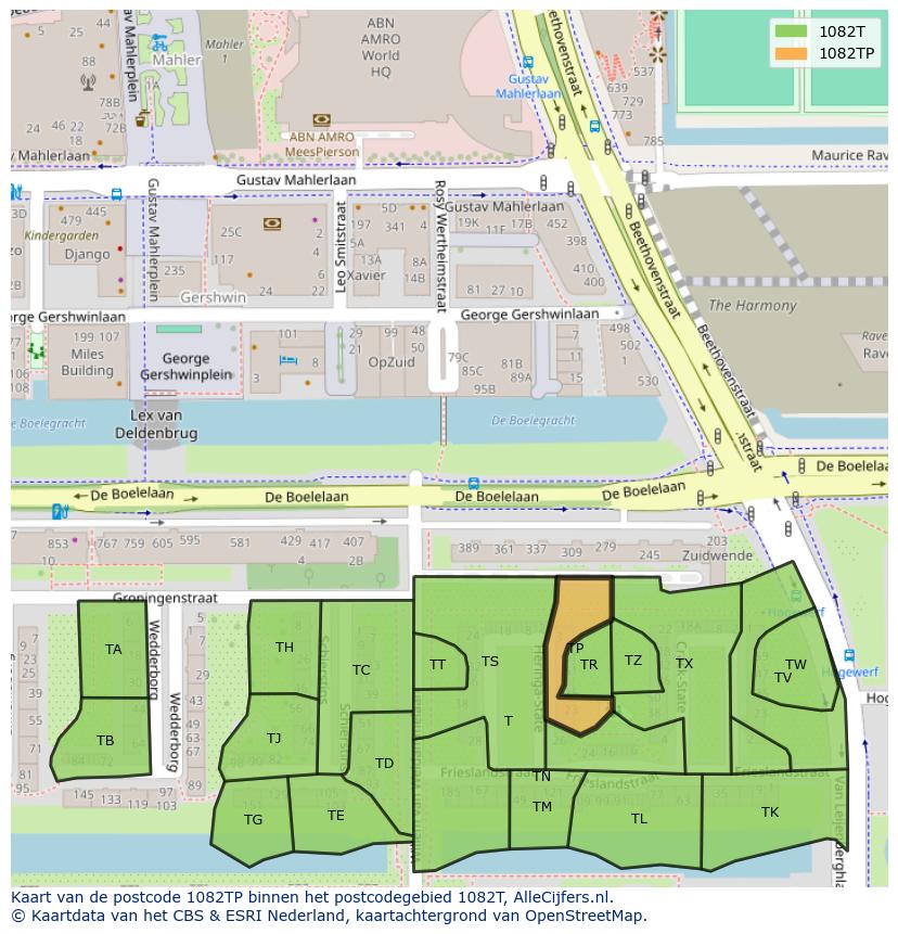Afbeelding van het postcodegebied 1082 TP op de kaart.