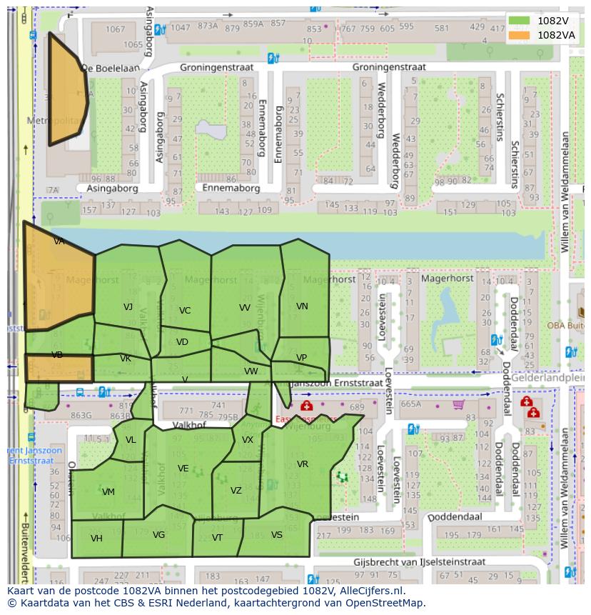 Afbeelding van het postcodegebied 1082 VA op de kaart.