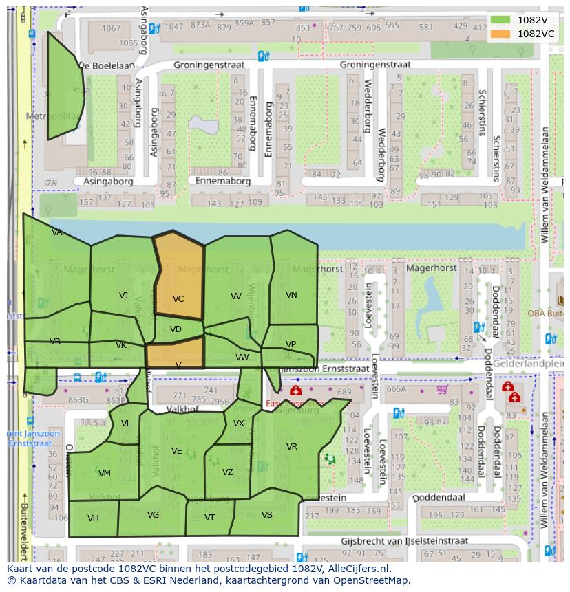 Afbeelding van het postcodegebied 1082 VC op de kaart.