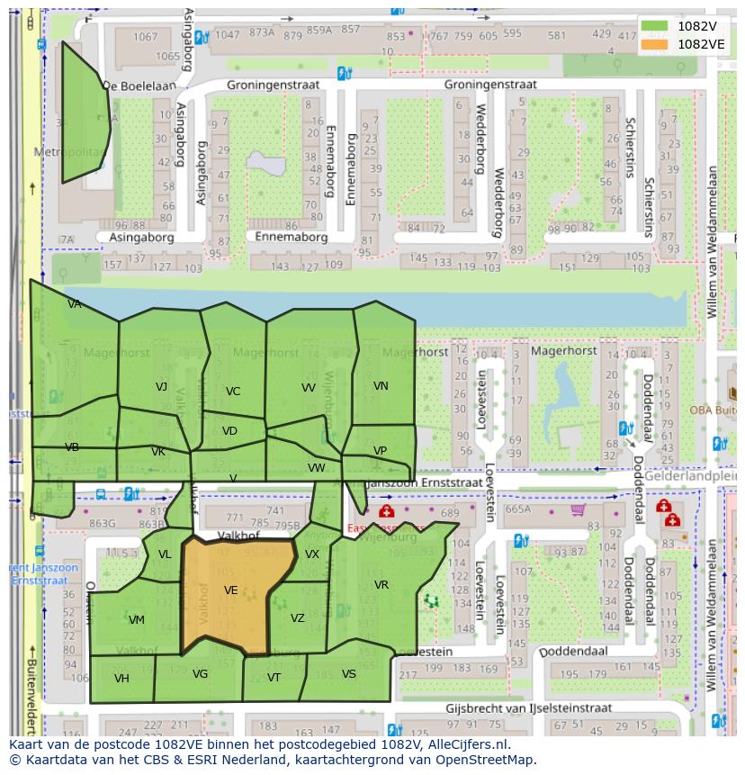 Afbeelding van het postcodegebied 1082 VE op de kaart.