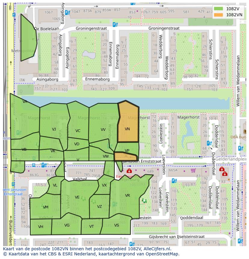 Afbeelding van het postcodegebied 1082 VN op de kaart.