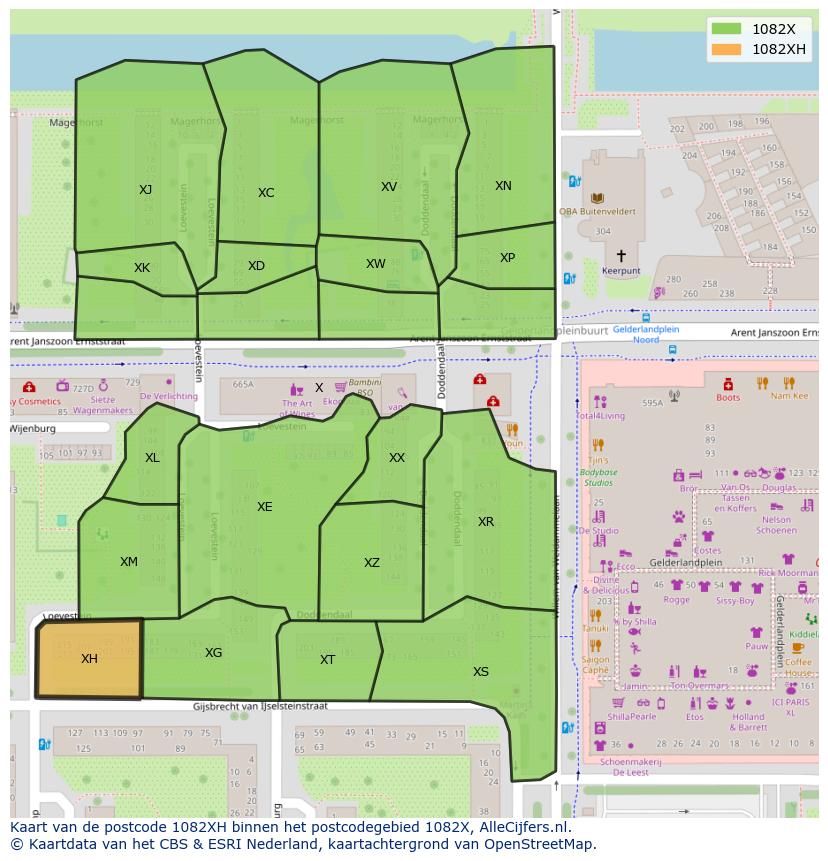 Afbeelding van het postcodegebied 1082 XH op de kaart.