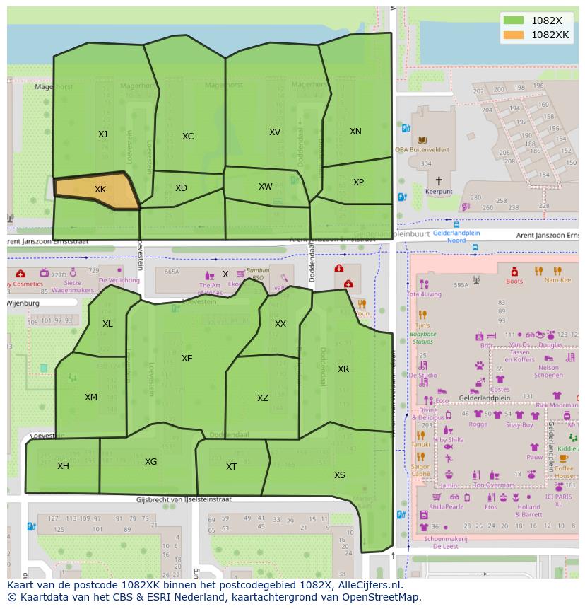 Afbeelding van het postcodegebied 1082 XK op de kaart.