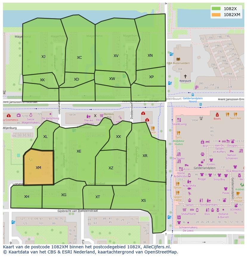 Afbeelding van het postcodegebied 1082 XM op de kaart.