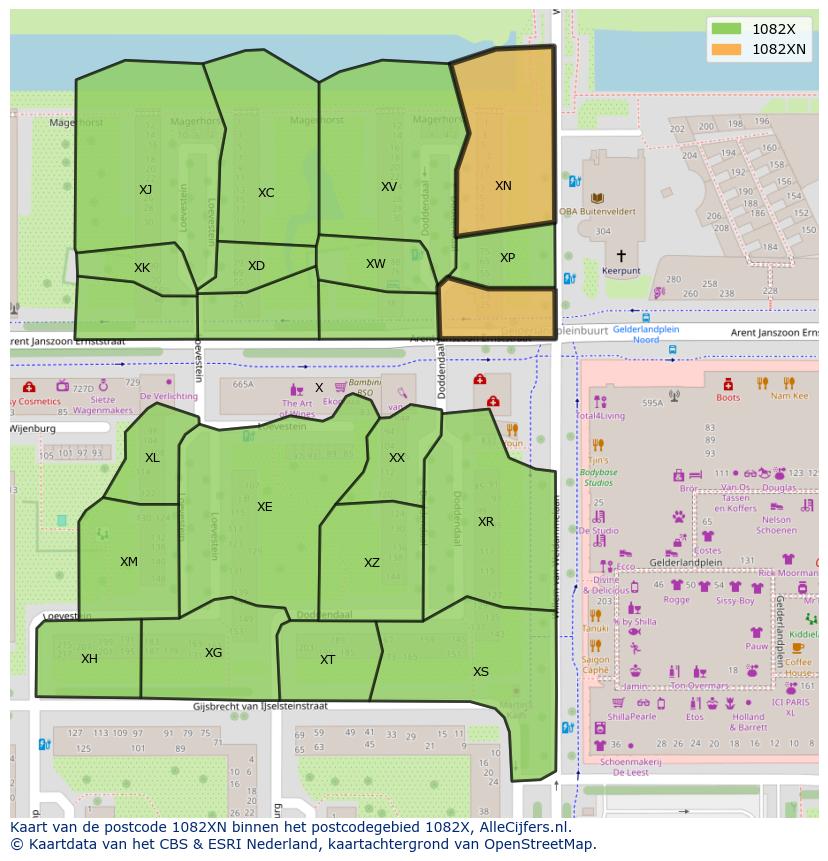 Afbeelding van het postcodegebied 1082 XN op de kaart.