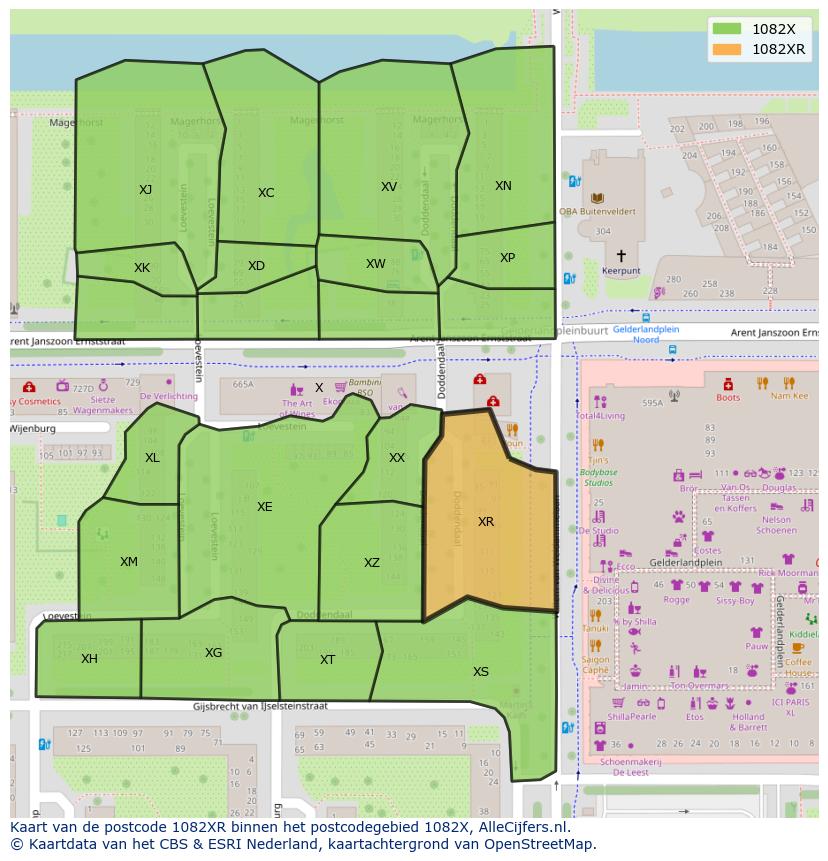 Afbeelding van het postcodegebied 1082 XR op de kaart.