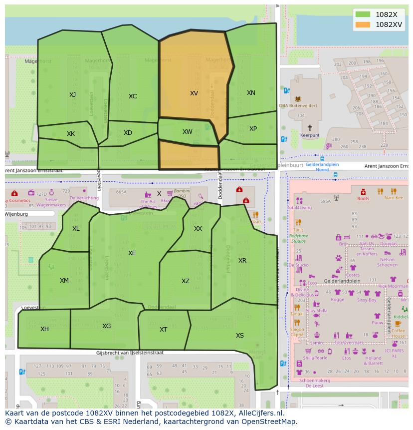 Afbeelding van het postcodegebied 1082 XV op de kaart.