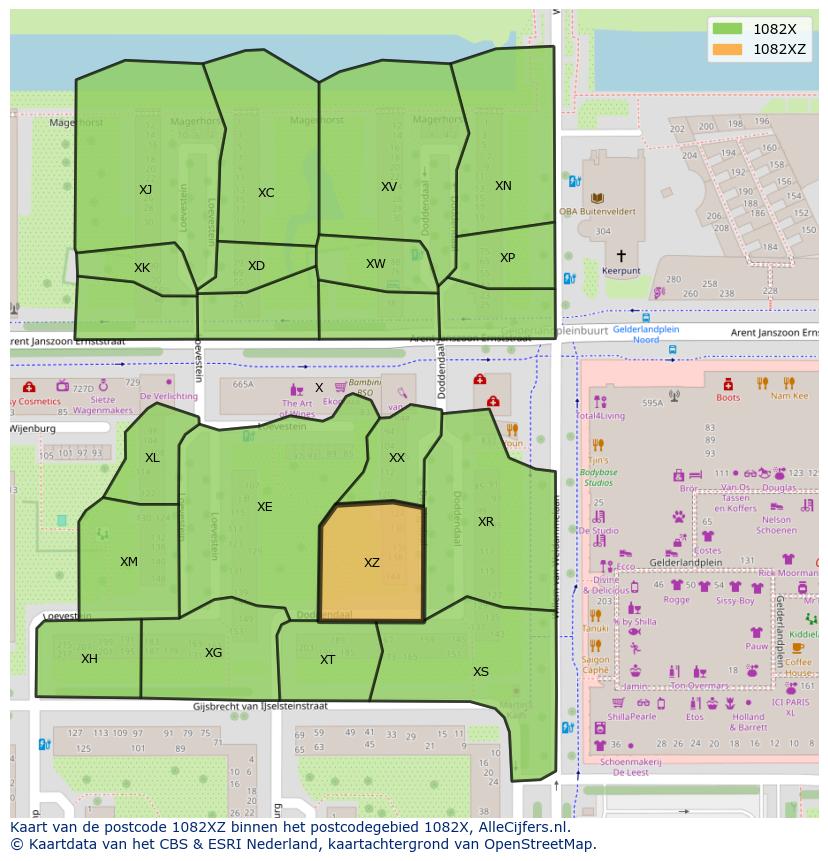 Afbeelding van het postcodegebied 1082 XZ op de kaart.