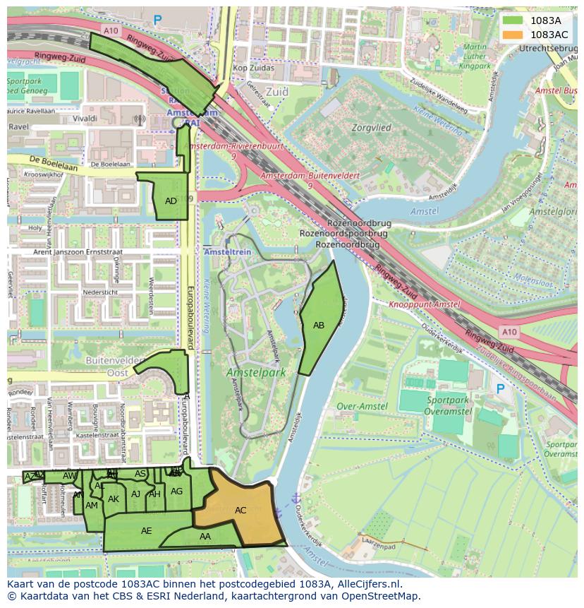 Afbeelding van het postcodegebied 1083 AC op de kaart.