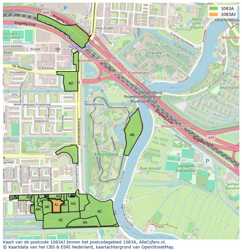 Afbeelding van het postcodegebied 1083 AJ op de kaart.