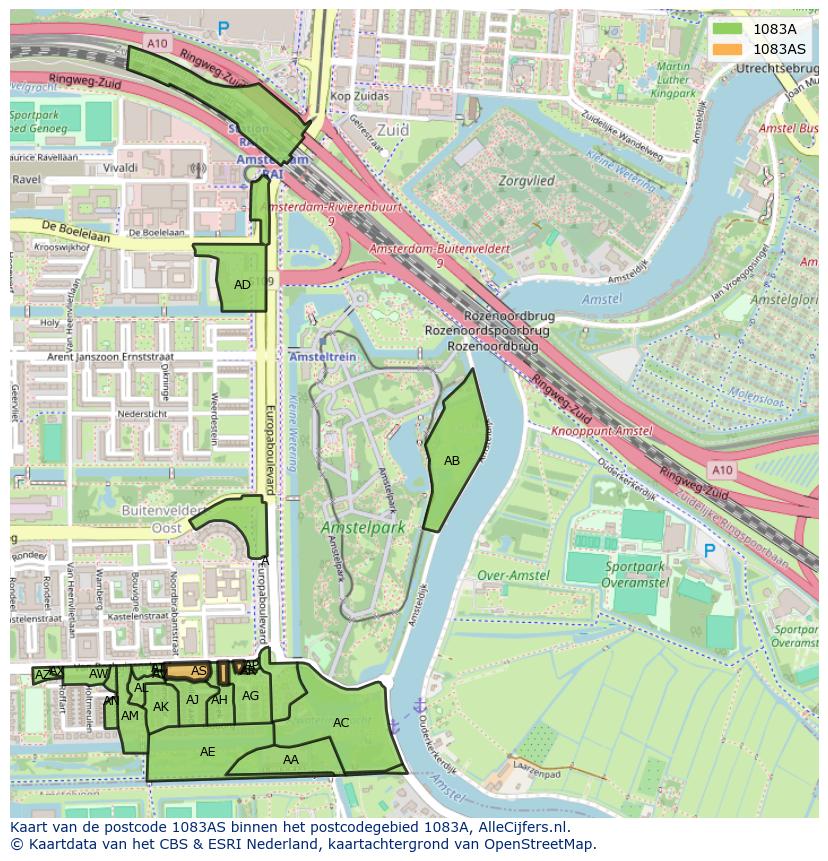 Afbeelding van het postcodegebied 1083 AS op de kaart.