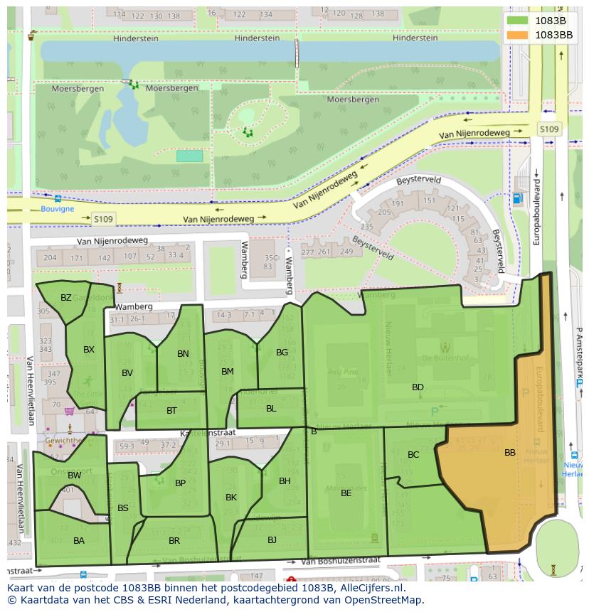 Afbeelding van het postcodegebied 1083 BB op de kaart.