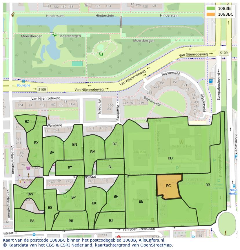 Afbeelding van het postcodegebied 1083 BC op de kaart.