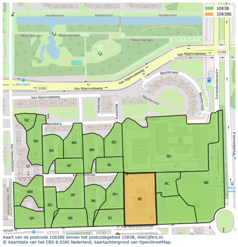 Afbeelding van het postcodegebied 1083 BE op de kaart.