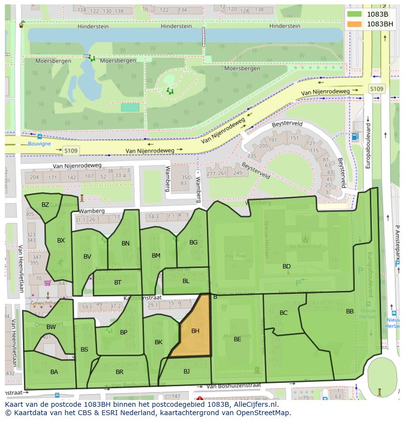 Afbeelding van het postcodegebied 1083 BH op de kaart.