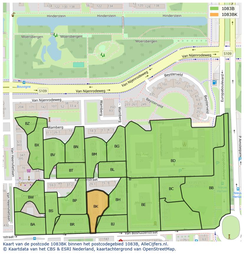 Afbeelding van het postcodegebied 1083 BK op de kaart.