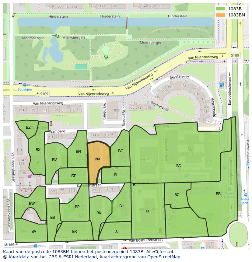 Afbeelding van het postcodegebied 1083 BM op de kaart.