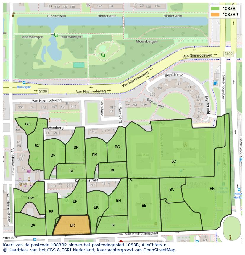 Afbeelding van het postcodegebied 1083 BR op de kaart.