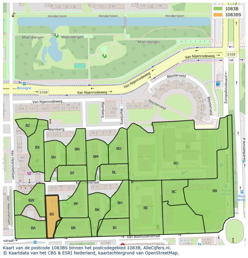 Afbeelding van het postcodegebied 1083 BS op de kaart.