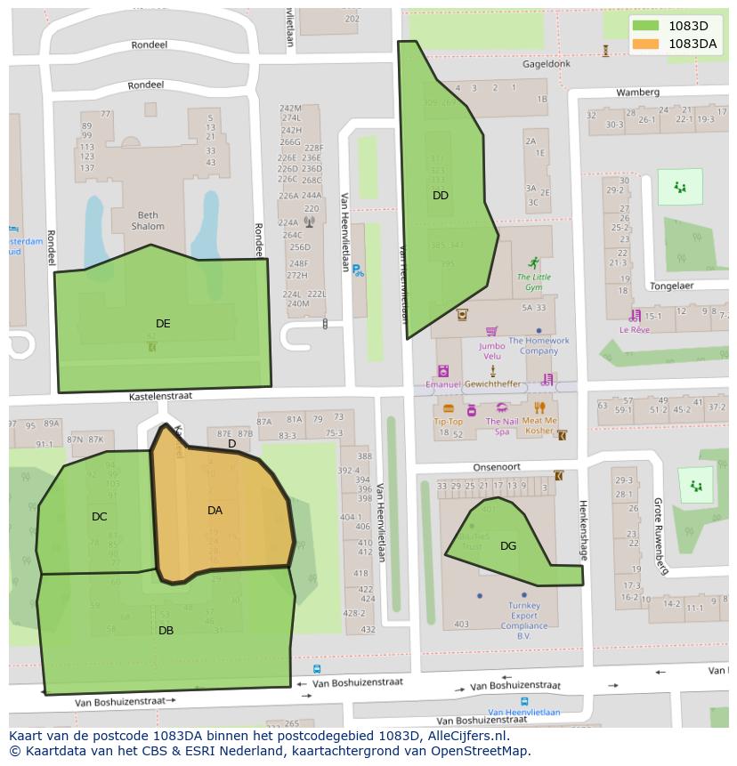 Afbeelding van het postcodegebied 1083 DA op de kaart.