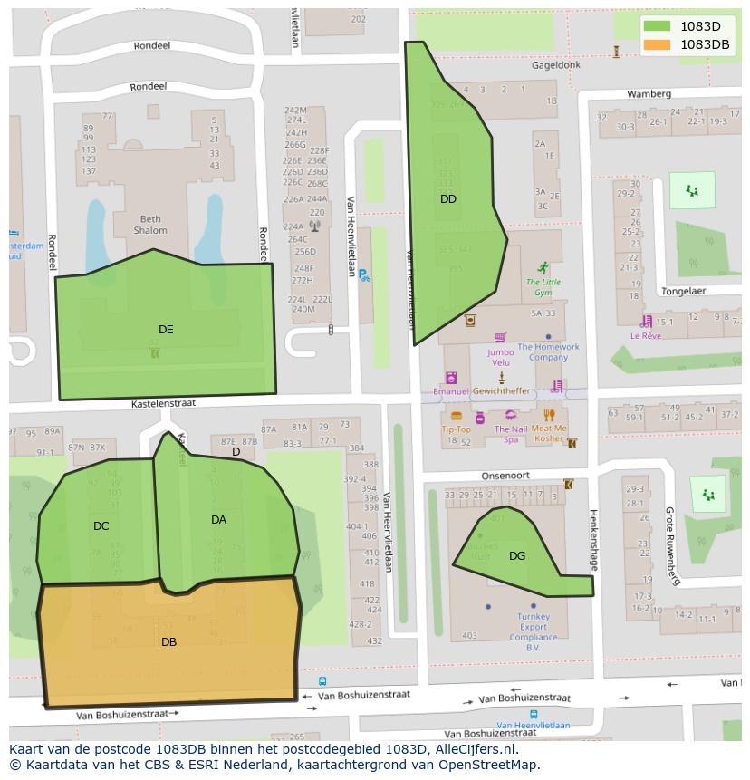 Afbeelding van het postcodegebied 1083 DB op de kaart.