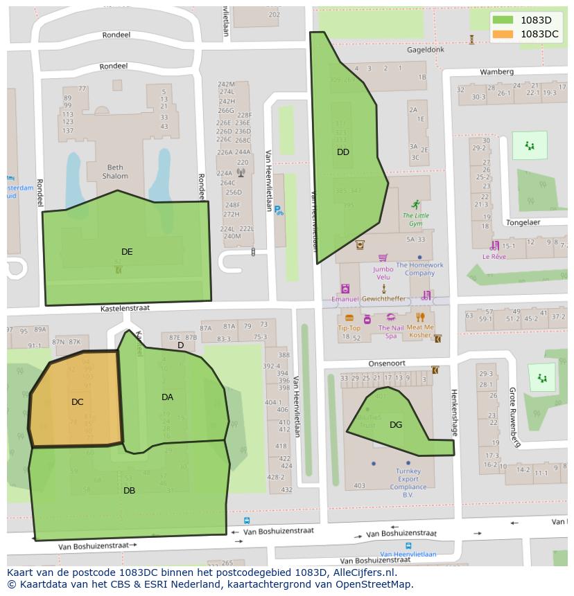 Afbeelding van het postcodegebied 1083 DC op de kaart.