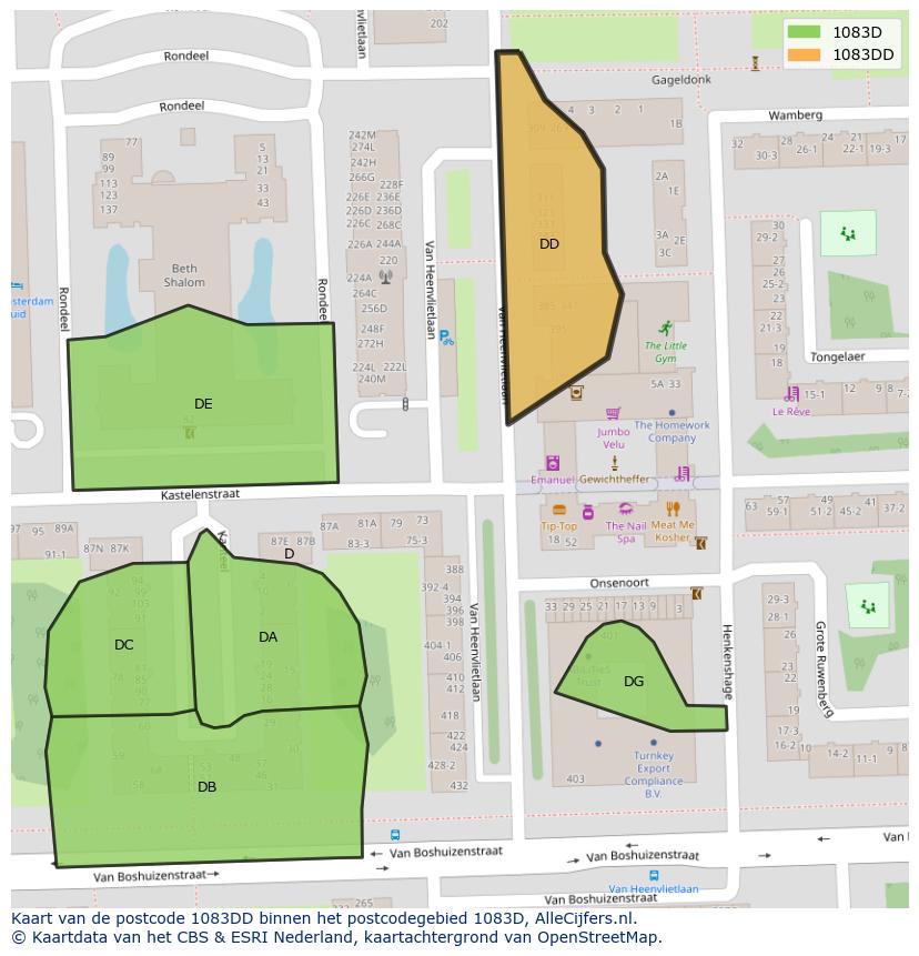 Afbeelding van het postcodegebied 1083 DD op de kaart.