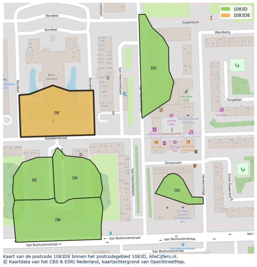 Afbeelding van het postcodegebied 1083 DE op de kaart.