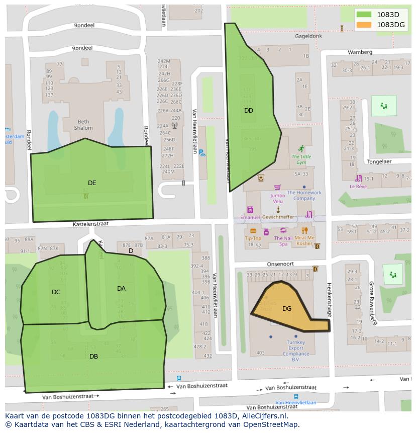 Afbeelding van het postcodegebied 1083 DG op de kaart.