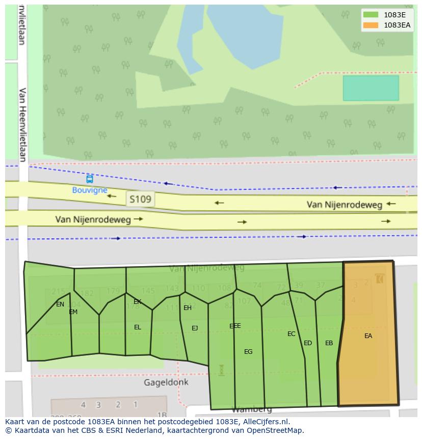 Afbeelding van het postcodegebied 1083 EA op de kaart.