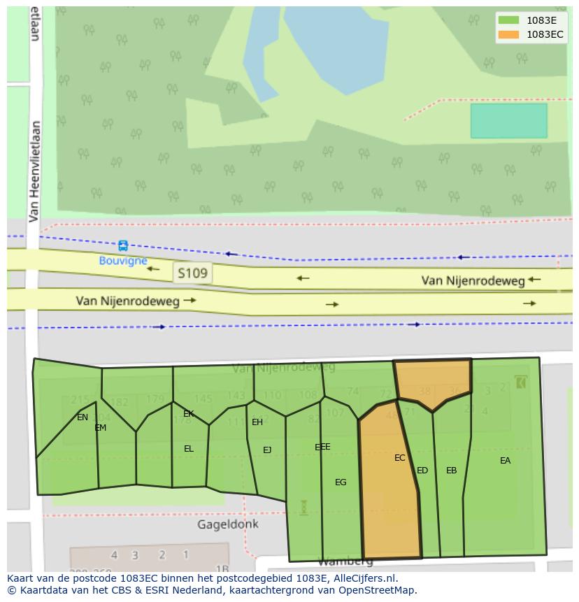 Afbeelding van het postcodegebied 1083 EC op de kaart.