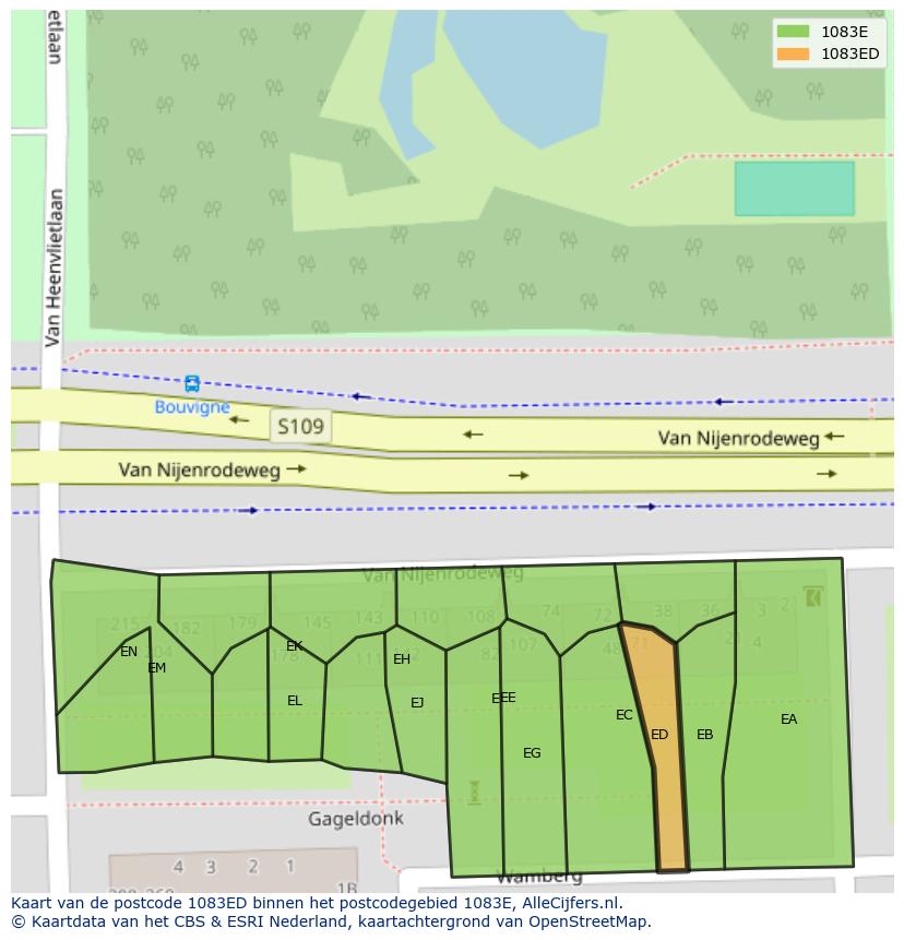 Afbeelding van het postcodegebied 1083 ED op de kaart.