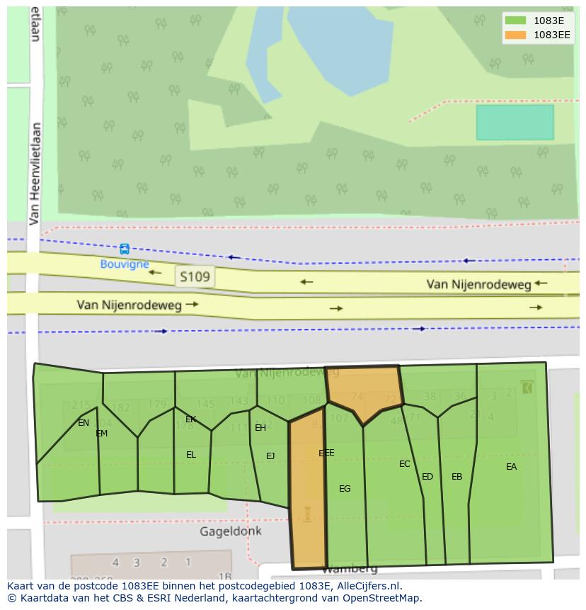 Afbeelding van het postcodegebied 1083 EE op de kaart.