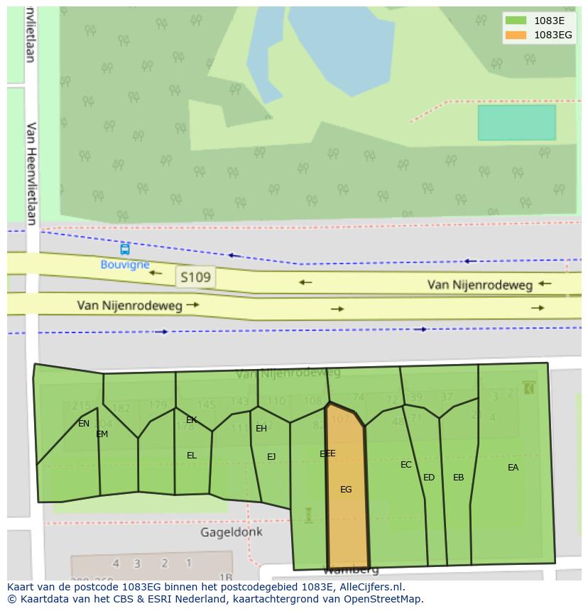 Afbeelding van het postcodegebied 1083 EG op de kaart.