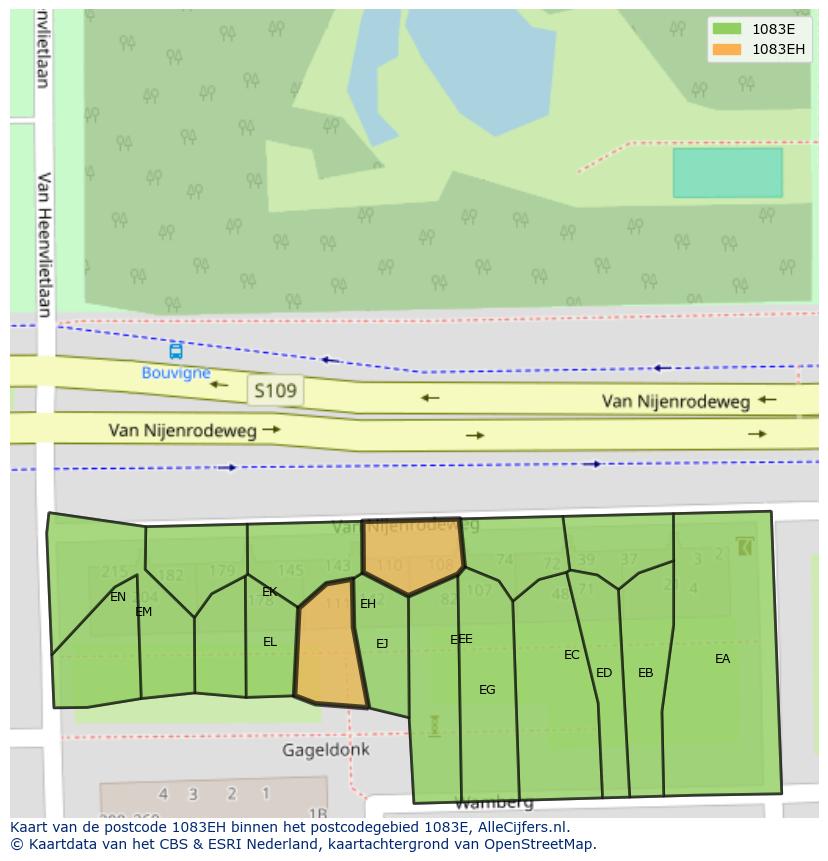 Afbeelding van het postcodegebied 1083 EH op de kaart.