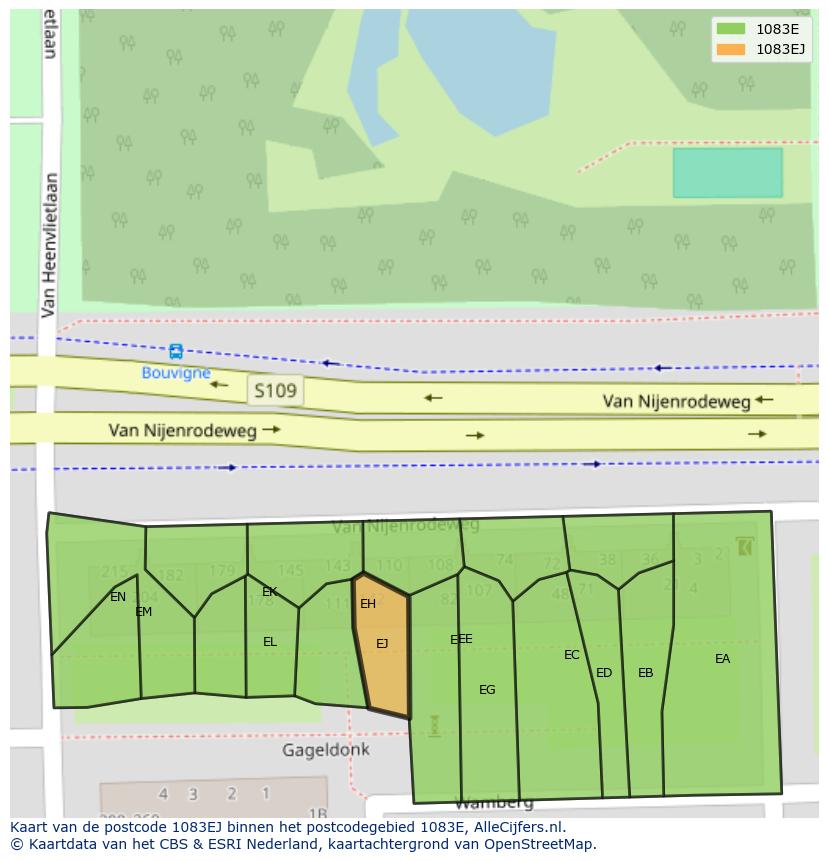 Afbeelding van het postcodegebied 1083 EJ op de kaart.