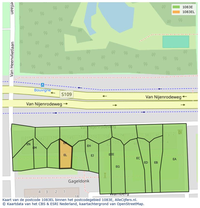 Afbeelding van het postcodegebied 1083 EL op de kaart.